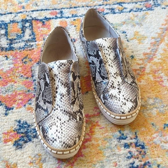 J/Slides Karla Snake Printed Leather Jute Trim Split Front Slip On Sneakers 8 - Picture 1 of 16